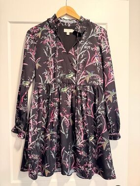 Ted Baker London Black Mini Dress with Pink and Green Botanical Print